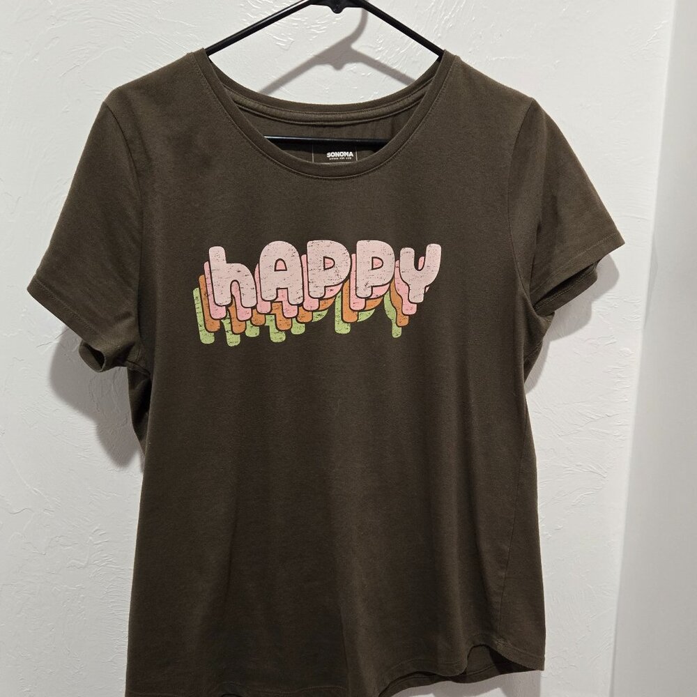 Happy Graphic T-Shirts | Size L | Green  - Lightly loved
